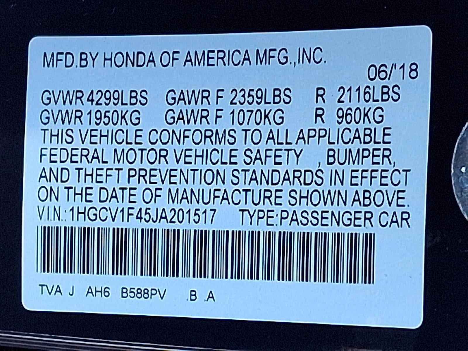 2018 Honda Accord Sedan EX CVT