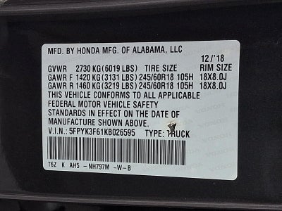 2019 Honda Ridgeline RTL-T AWD
