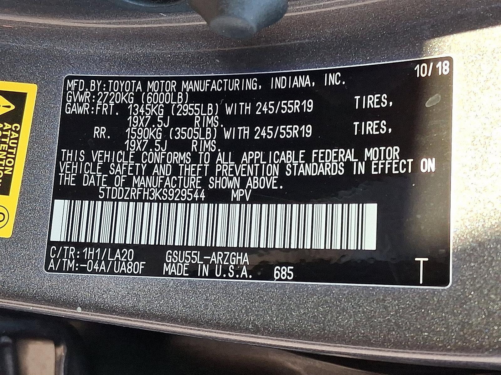 2019 Toyota Highlander Limited V6 AWD (Natl)