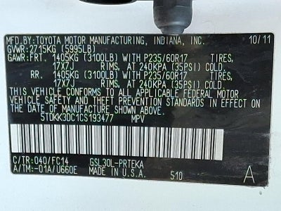 2012 Toyota Sienna 5dr 7-Pass Van V6 LE AAS FWD (Natl)