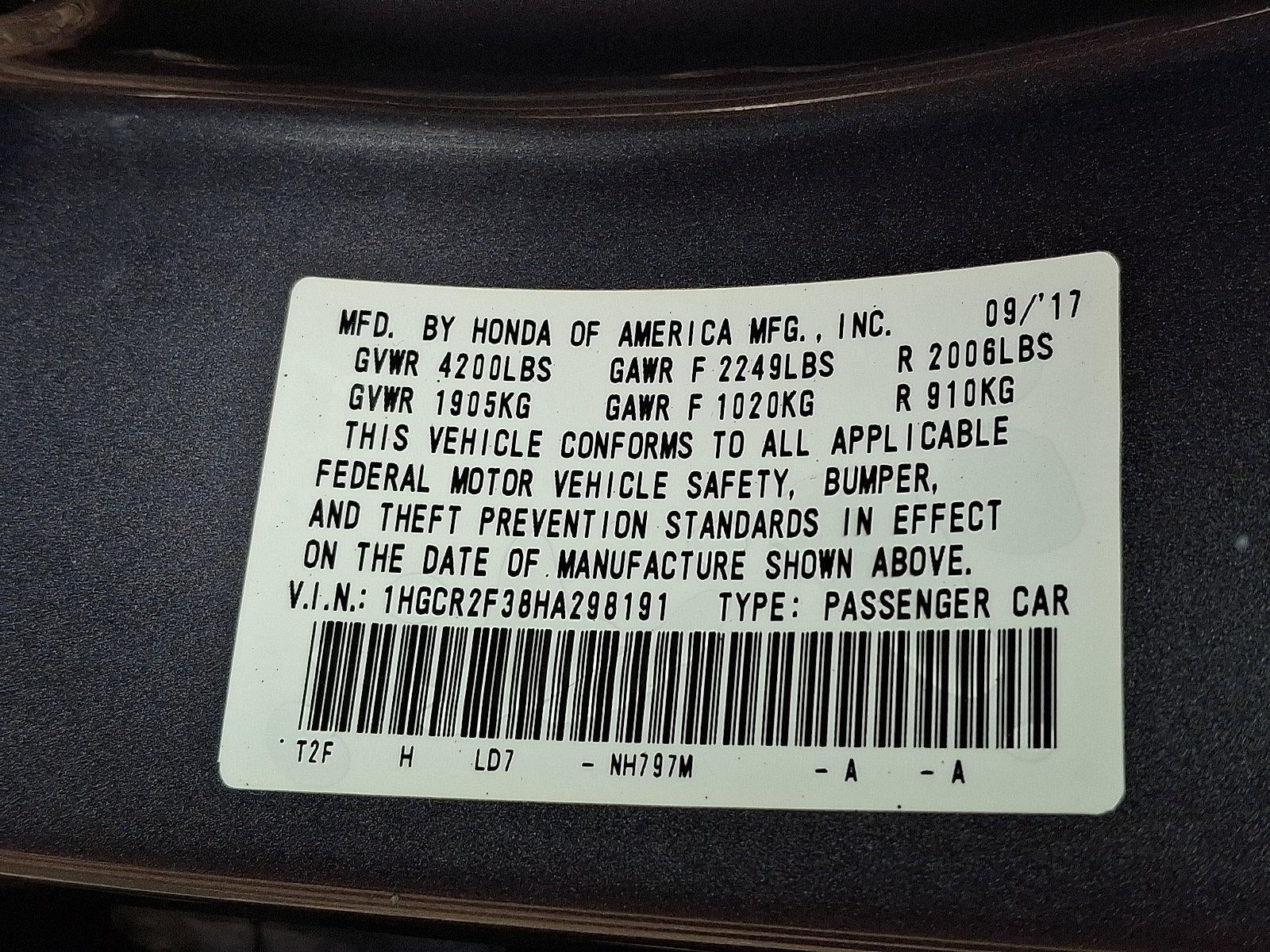 2017 Honda Accord Sedan LX CVT PZEV