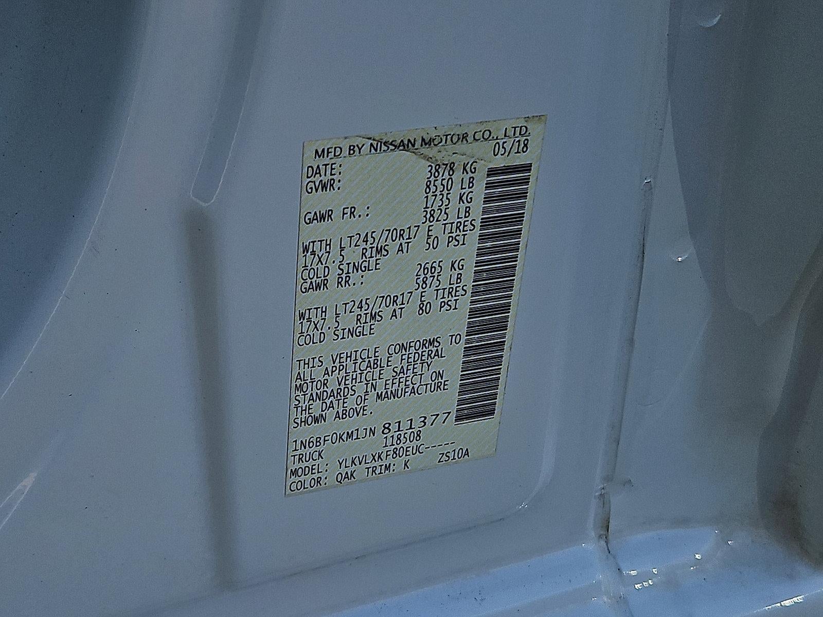 2018 Nissan NV Cargo NV1500 Standard Roof V6 SV