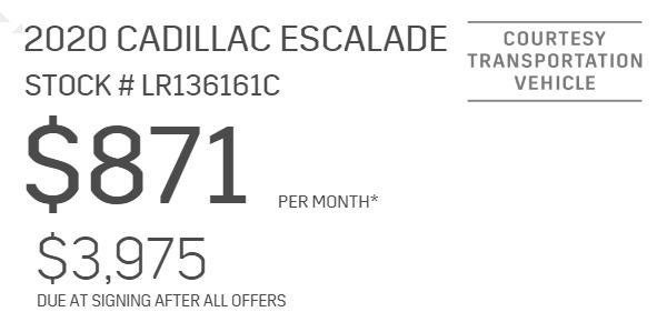 Lease offer details for 2020 CADILLAC ESCALADE