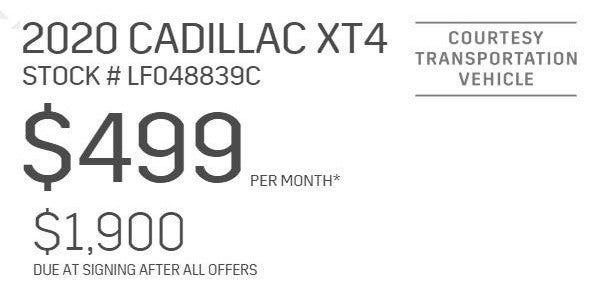 Lease offer details for 2020 CADILLAC XT4