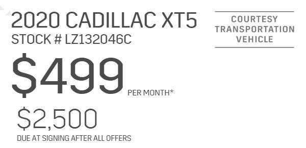 Lease offer details for 2020 CADILLAC XT5