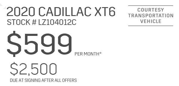 Lease offer details for 2020 CADILLAC XT6